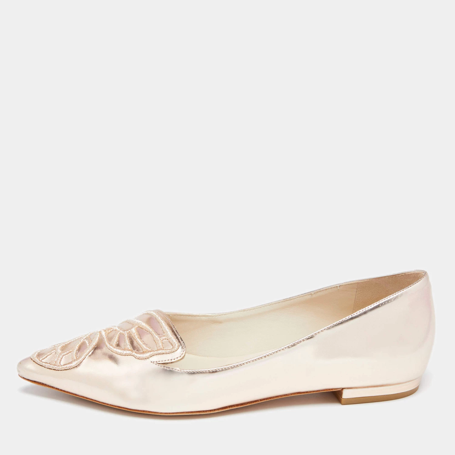 Sophia Webster Metallic Rose Gold Leather Bibi Butterfly Pointed Toe Ballet Flats Size 37.5 For Women
