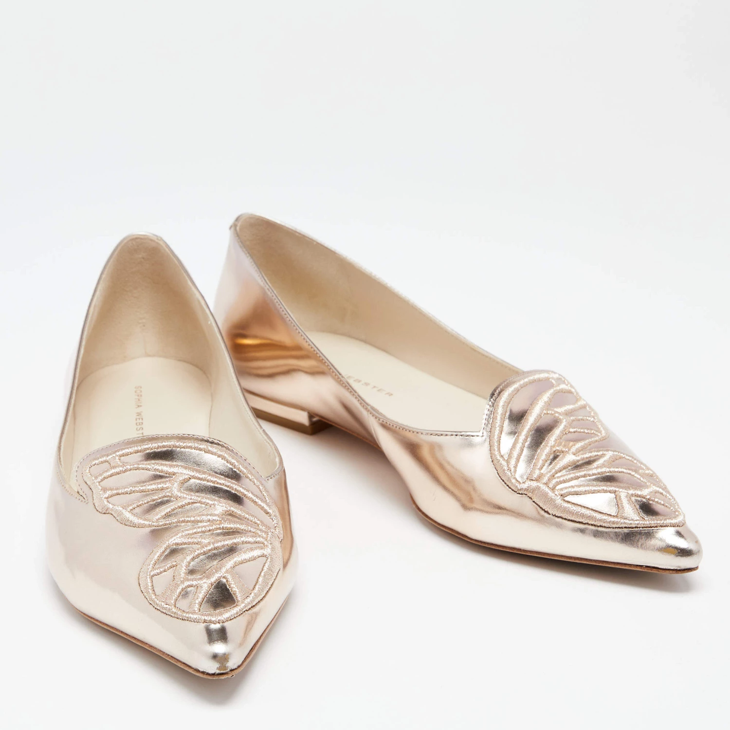 Sophia Webster Metallic Rose Gold Leather Bibi Butterfly Pointed Toe Ballet Flats Size 37.5 For Women - Image 4