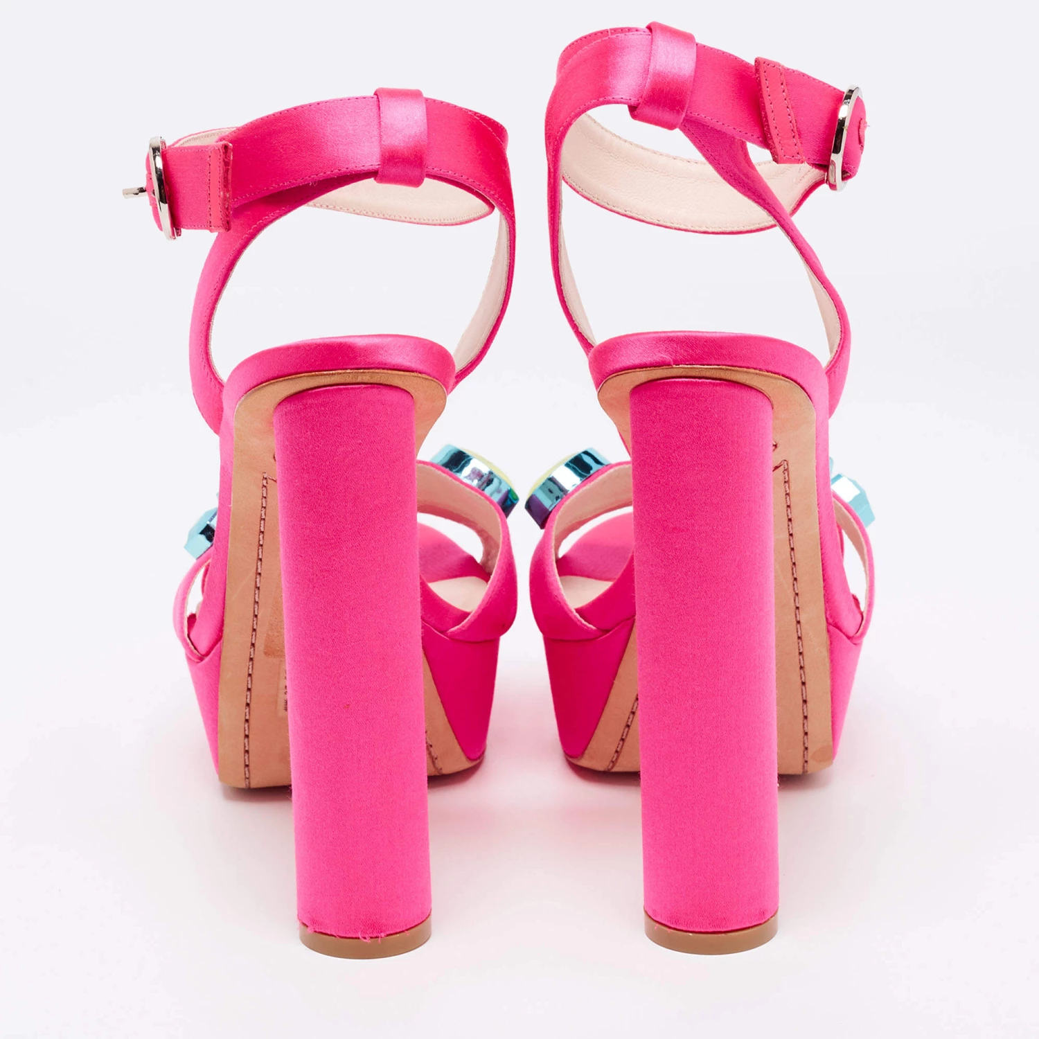 Sophia Webster Neon Pink Satin Crystal Embellished Amanda Platform Sandals Size 40.5 For Women - Image 5