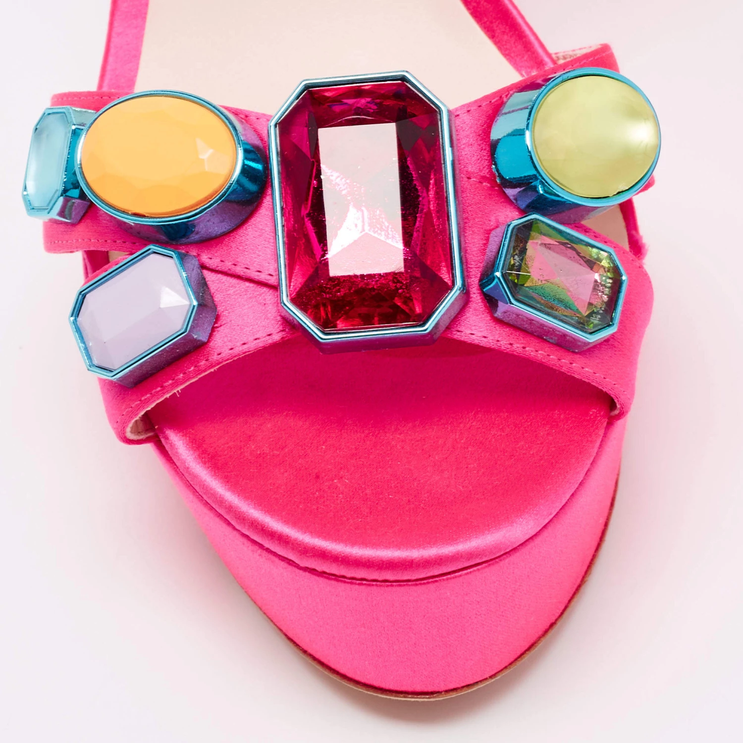 Sophia Webster Neon Pink Satin Crystal Embellished Amanda Platform Sandals Size 40.5 For Women - Image 7