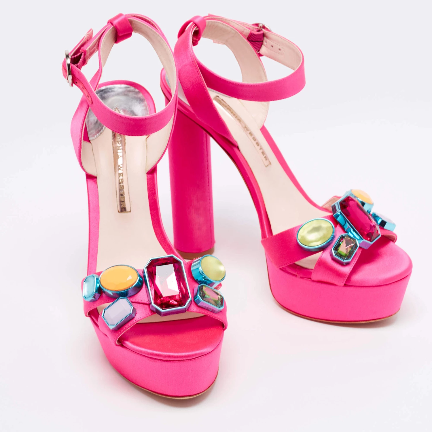 Sophia Webster Neon Pink Satin Crystal Embellished Amanda Platform Sandals Size 40.5 For Women - Image 4