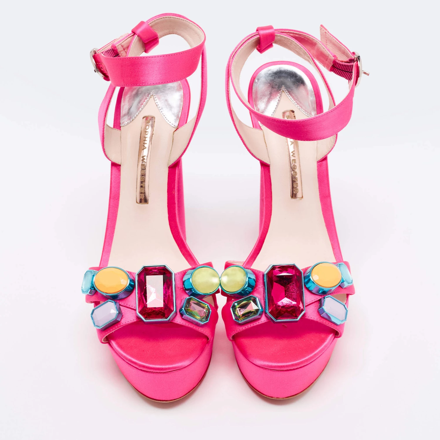 Sophia Webster Neon Pink Satin Crystal Embellished Amanda Platform Sandals Size 40.5 For Women - Image 3