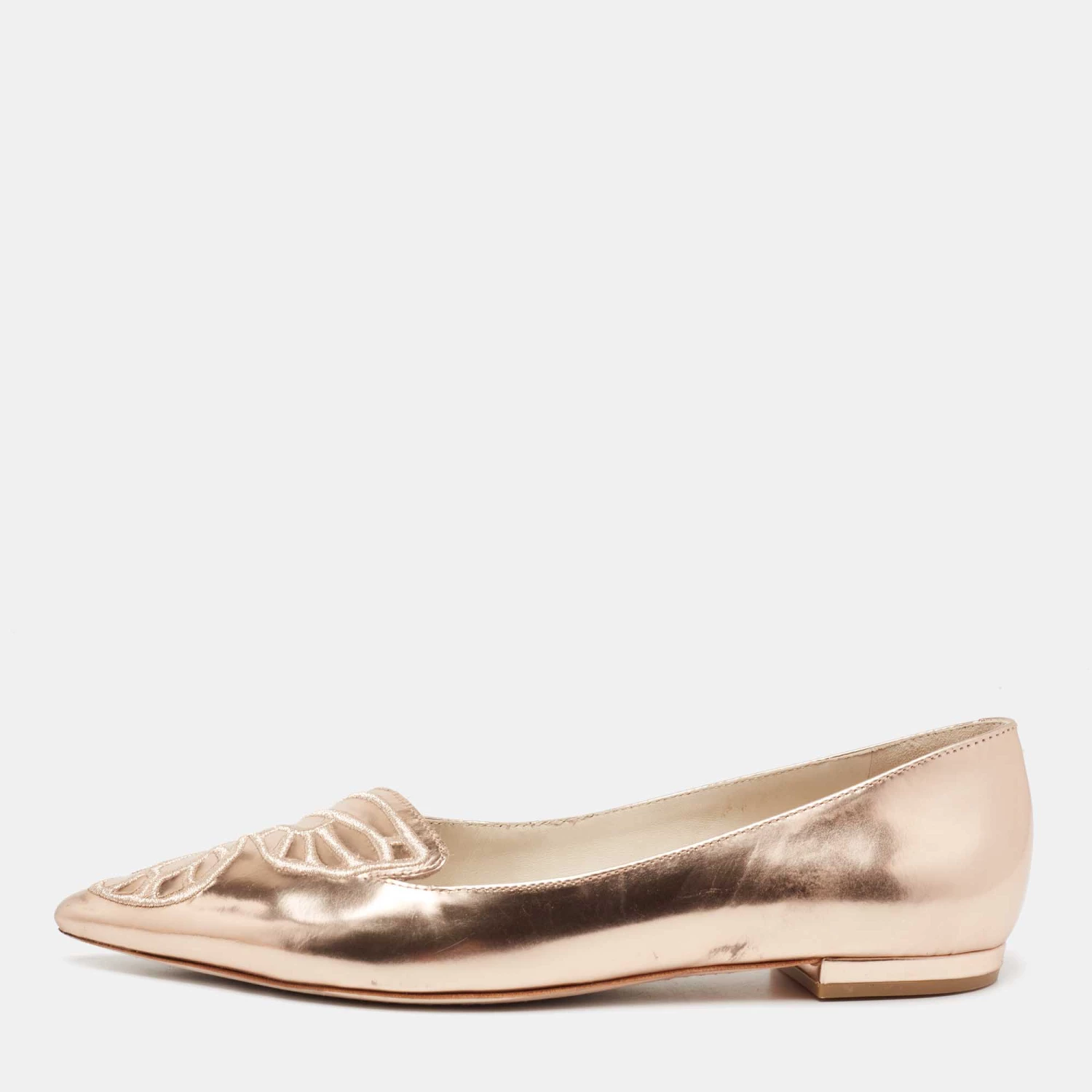 Sophia Webster Rose Gold Leather Bibi Ballet Flats Size 38.5 For Women