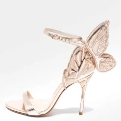 Sophia Webster Rose Gold Leather Embroidered Chiara Butterfly Ankle-Strap Sandals Size 36 For Women