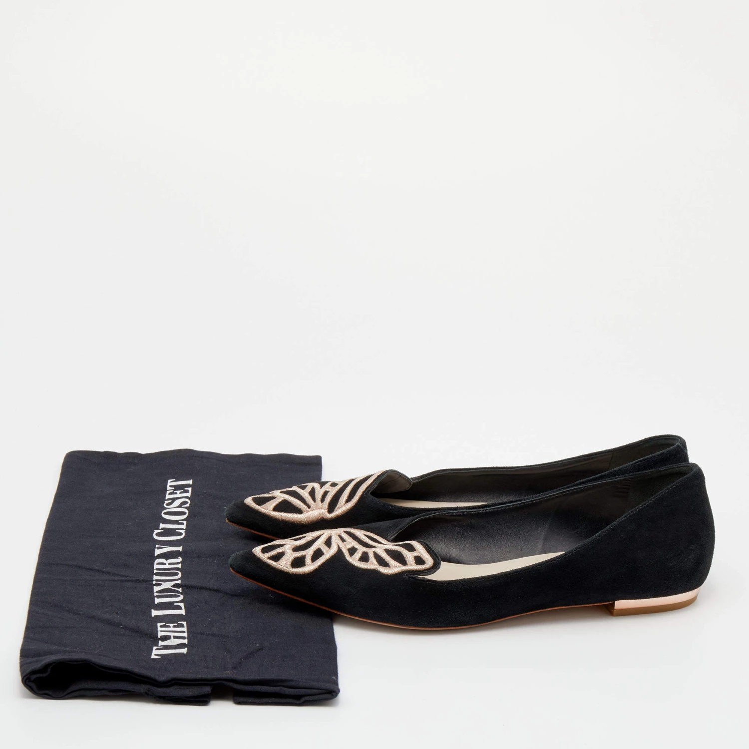 Sophia Webster Black Embroidered Suede Bibi Butterfly Pointed Toe Ballet Flats Size 39.5 For Women - Image 9