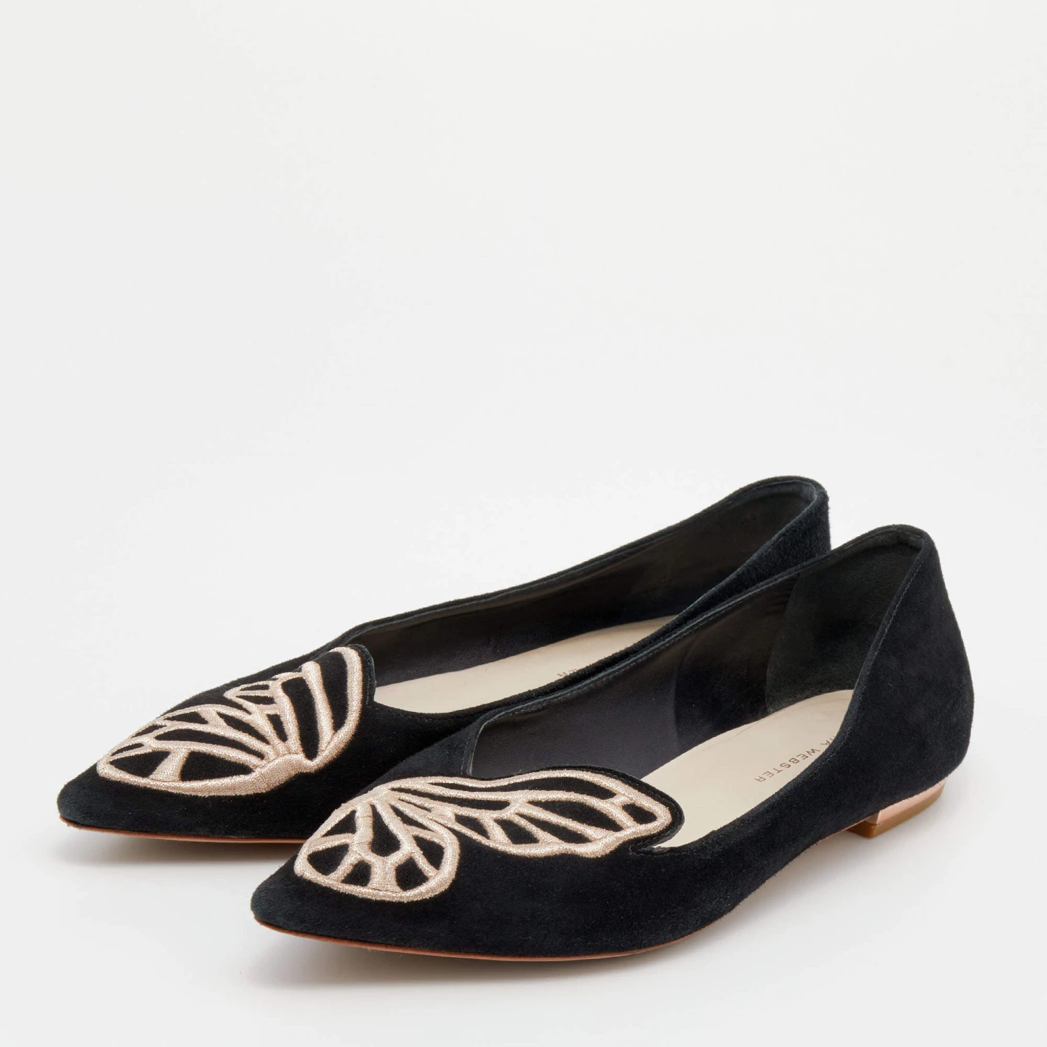 Sophia Webster Black Embroidered Suede Bibi Butterfly Pointed Toe Ballet Flats Size 39.5 For Women - Image 2