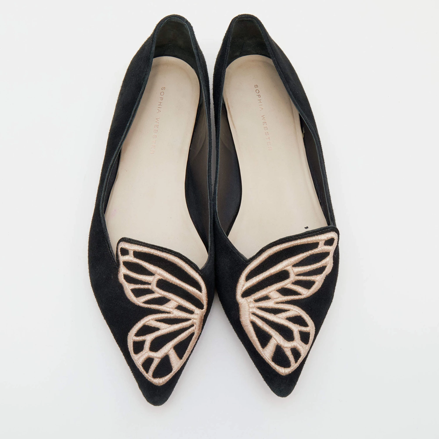 Sophia Webster Black Embroidered Suede Bibi Butterfly Pointed Toe Ballet Flats Size 39.5 For Women - Image 3