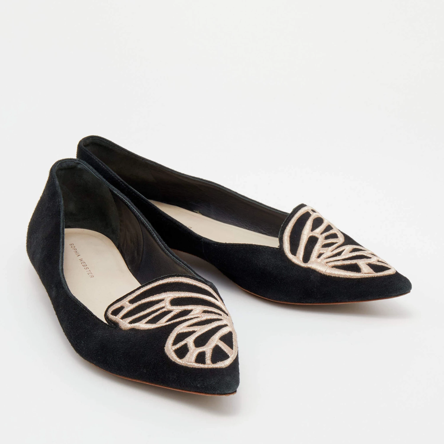Sophia Webster Black Embroidered Suede Bibi Butterfly Pointed Toe Ballet Flats Size 39.5 For Women - Image 4