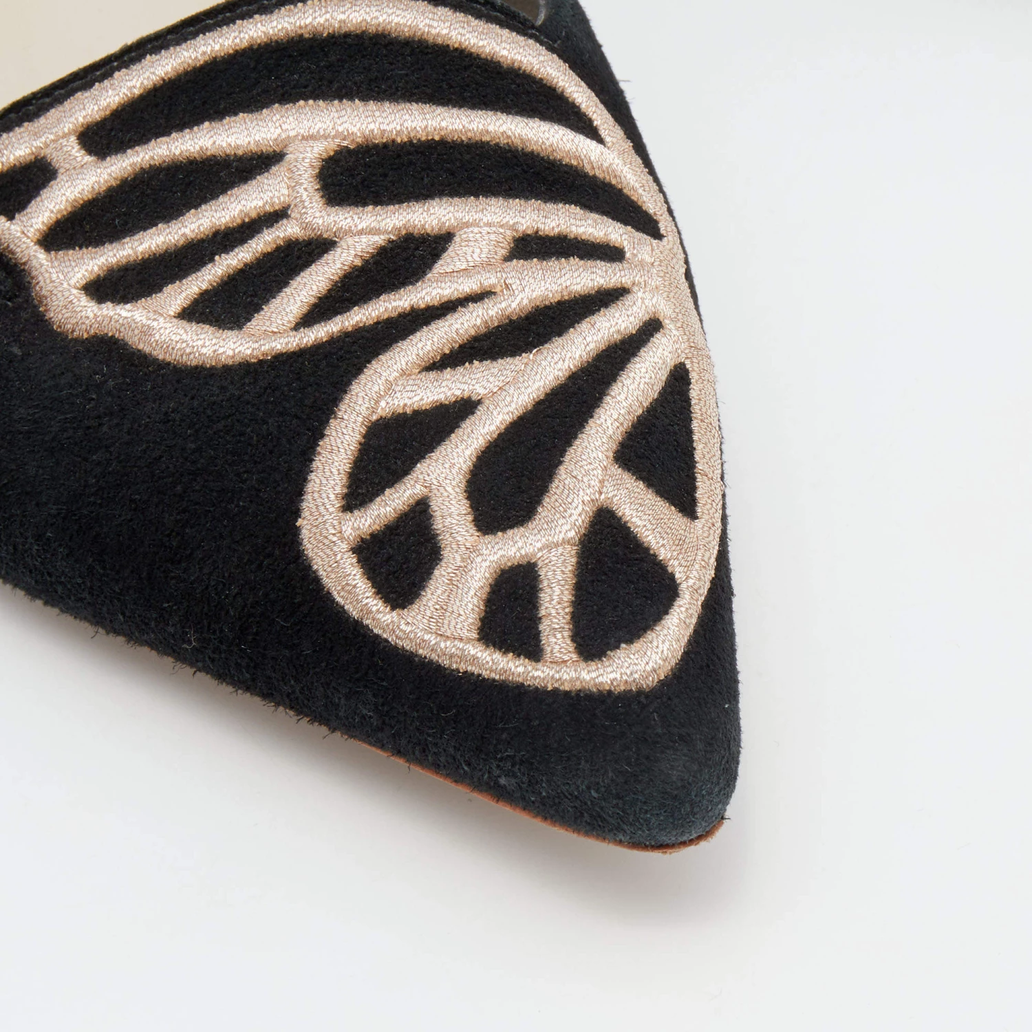 Sophia Webster Black Embroidered Suede Bibi Butterfly Pointed Toe Ballet Flats Size 39.5 For Women - Image 7