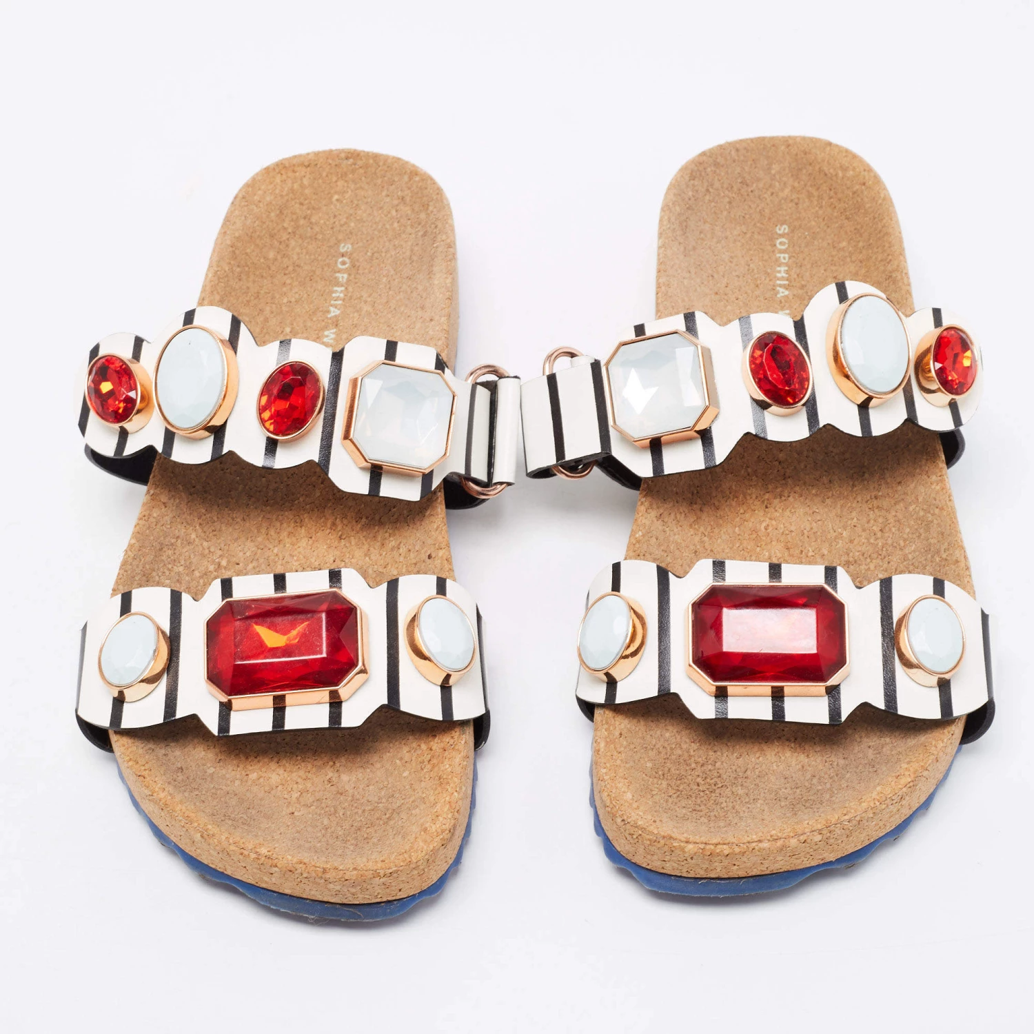 Sophia Webster Black/White Leather Becky Gem Nautical Sandals Size 36 For Women - Image 3