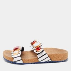 Sophia Webster Black/White Leather Becky Gem Nautical Sandals Size 36 For Women