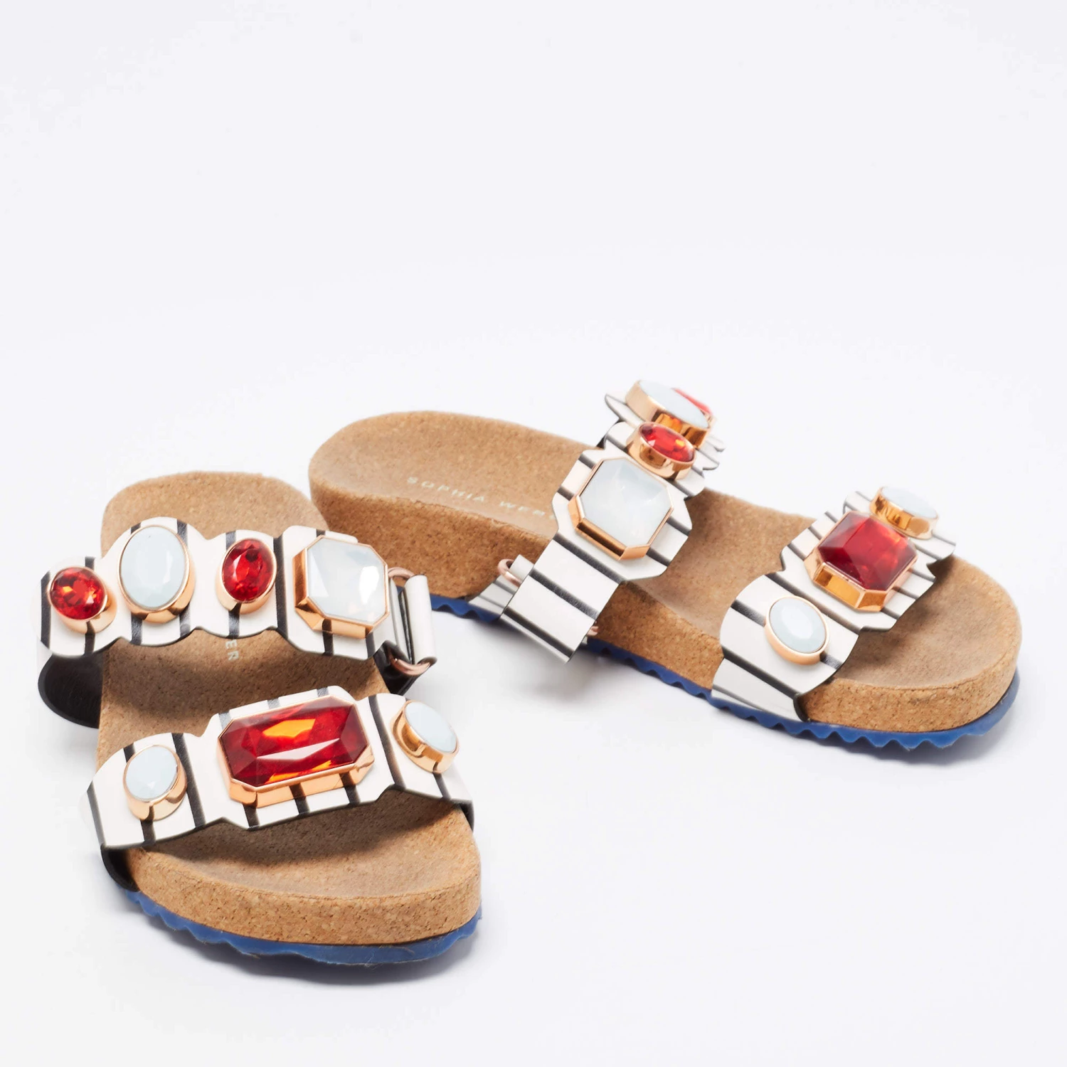 Sophia Webster Black/White Leather Becky Gem Nautical Sandals Size 36 For Women - Image 4