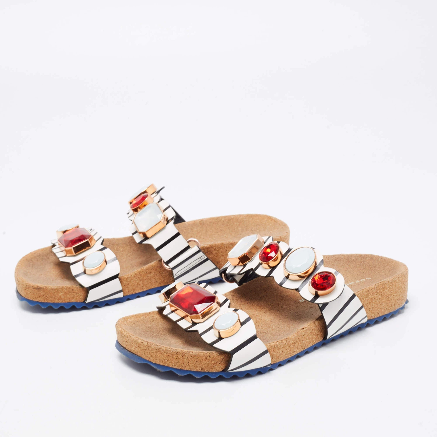 Sophia Webster Black/White Leather Becky Gem Nautical Sandals Size 36 For Women - Image 2