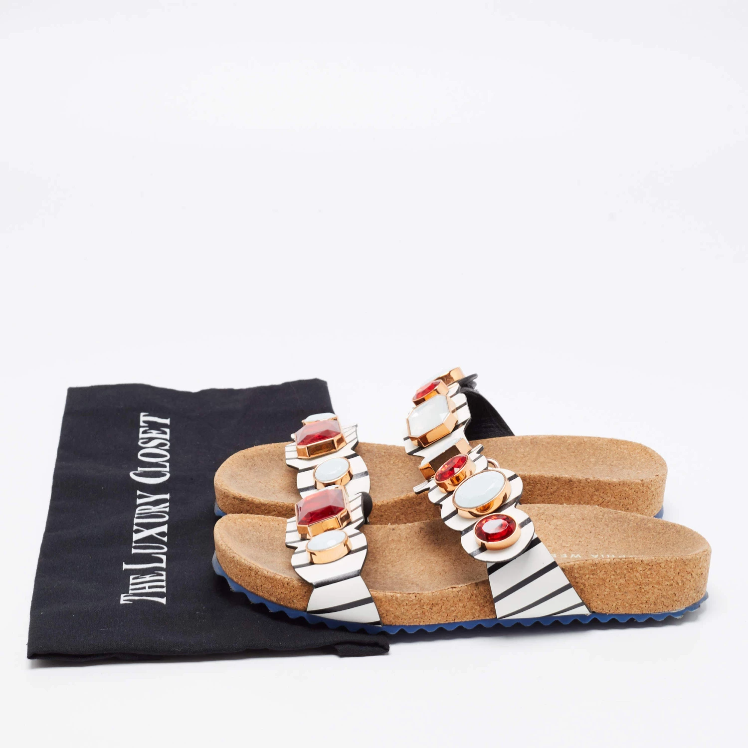 Sophia Webster Black/White Leather Becky Gem Nautical Sandals Size 36 For Women - Image 9