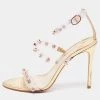 Sophia Webster Metallic Gold PVC And Leather Rosalind Crystal Embellished Ankle Strap Sandals Size 39.5 For Women