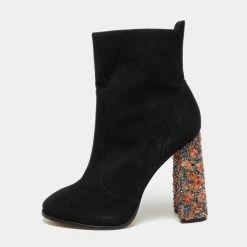 Sophia Webster Black Suede Felicity Crystal Embellished Heel Ankle Boots Size 41.5 For Women