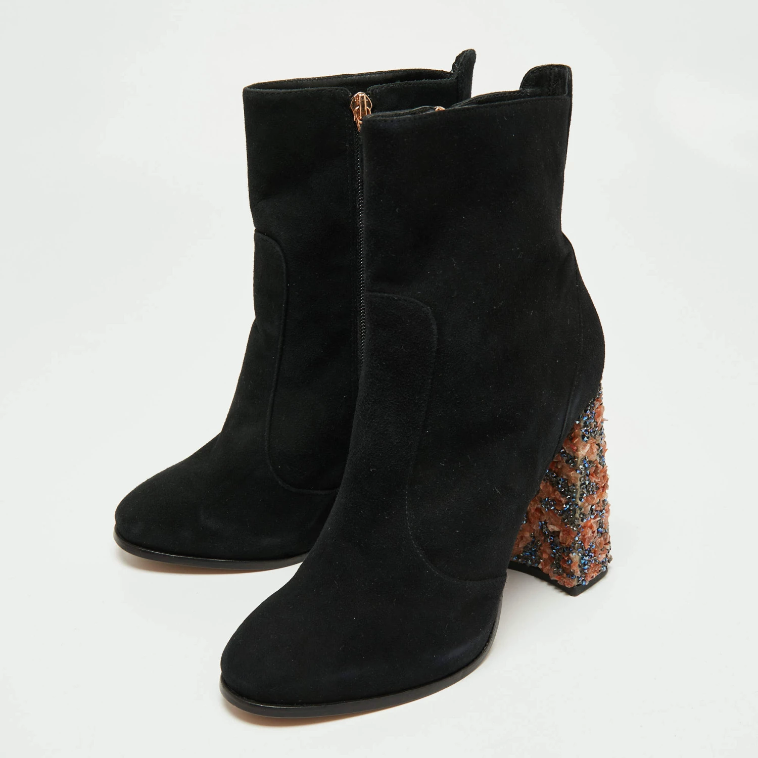 Sophia Webster Black Suede Felicity Crystal Embellished Heel Ankle Boots Size 41.5 For Women - Image 2