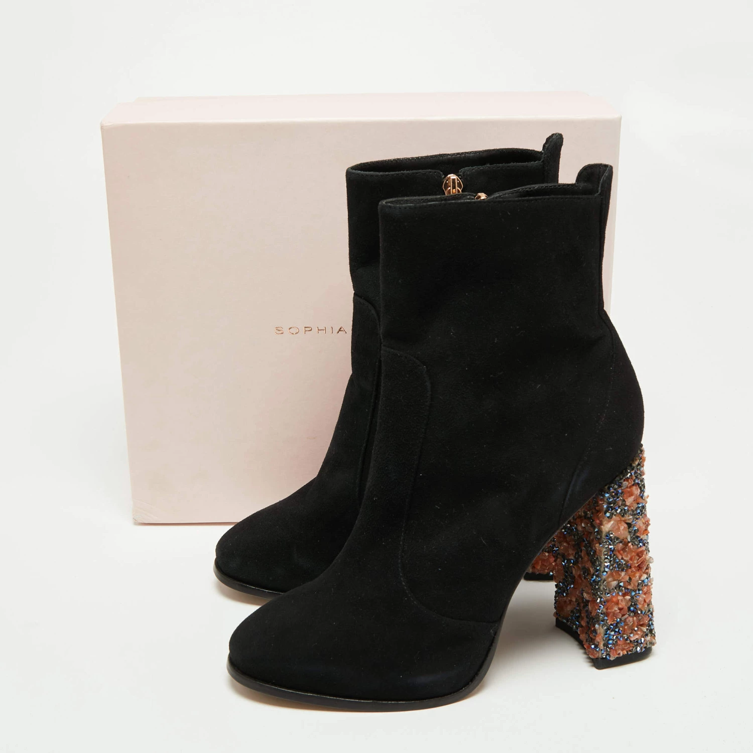 Sophia Webster Black Suede Felicity Crystal Embellished Heel Ankle Boots Size 41.5 For Women - Image 9