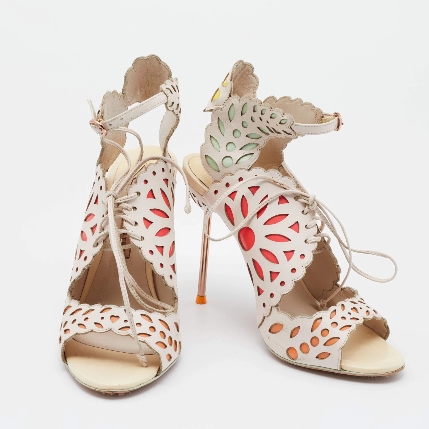 Sophia Webster Multicolor Laser Cutout Leather Strappy Sandals Size 37.5 For Women - Image 4