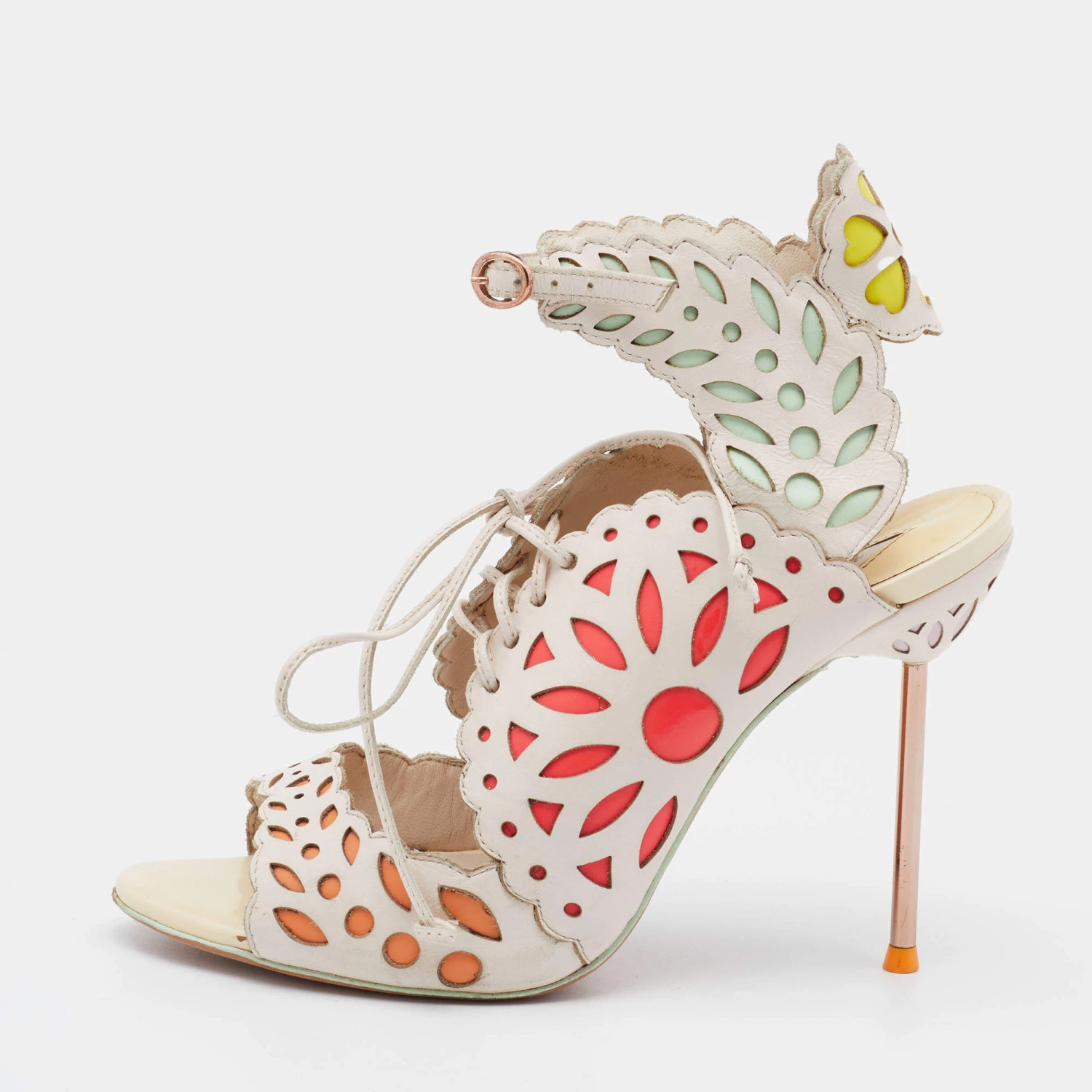 Sophia Webster Multicolor Laser Cutout Leather Strappy Sandals Size 37.5 For Women