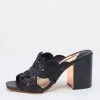 Sophia Webster Black Leather And Lace Embroidery Laser Cut Block Heel Sandals Size 39 For Women
