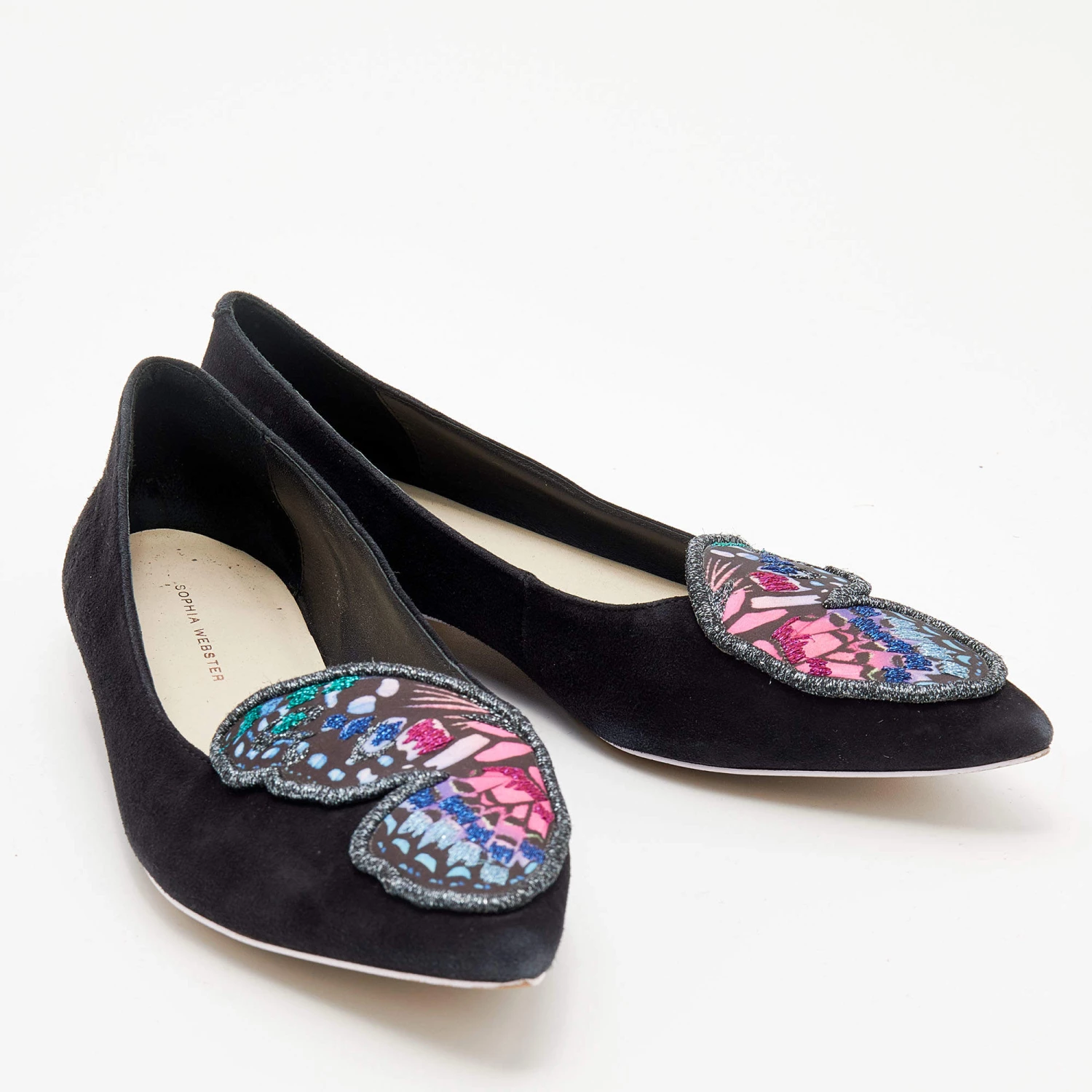 Sophia Webster Black Suede Bibi Butterfly Pointed Toe Ballet Flats Size 38 For Women - Image 4
