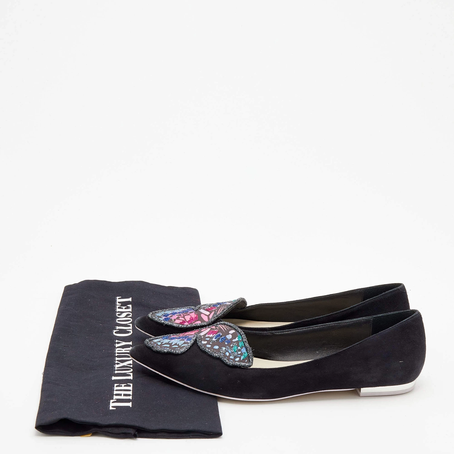 Sophia Webster Black Suede Bibi Butterfly Pointed Toe Ballet Flats Size 38 For Women - Image 9