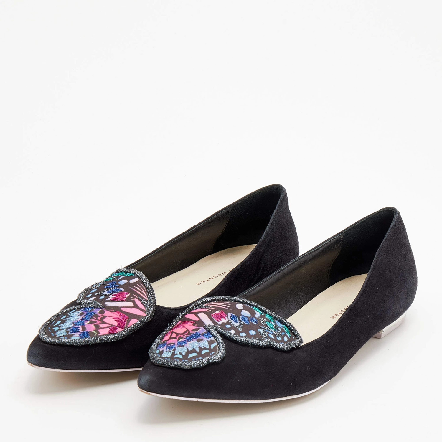 Sophia Webster Black Suede Bibi Butterfly Pointed Toe Ballet Flats Size 38 For Women - Image 2