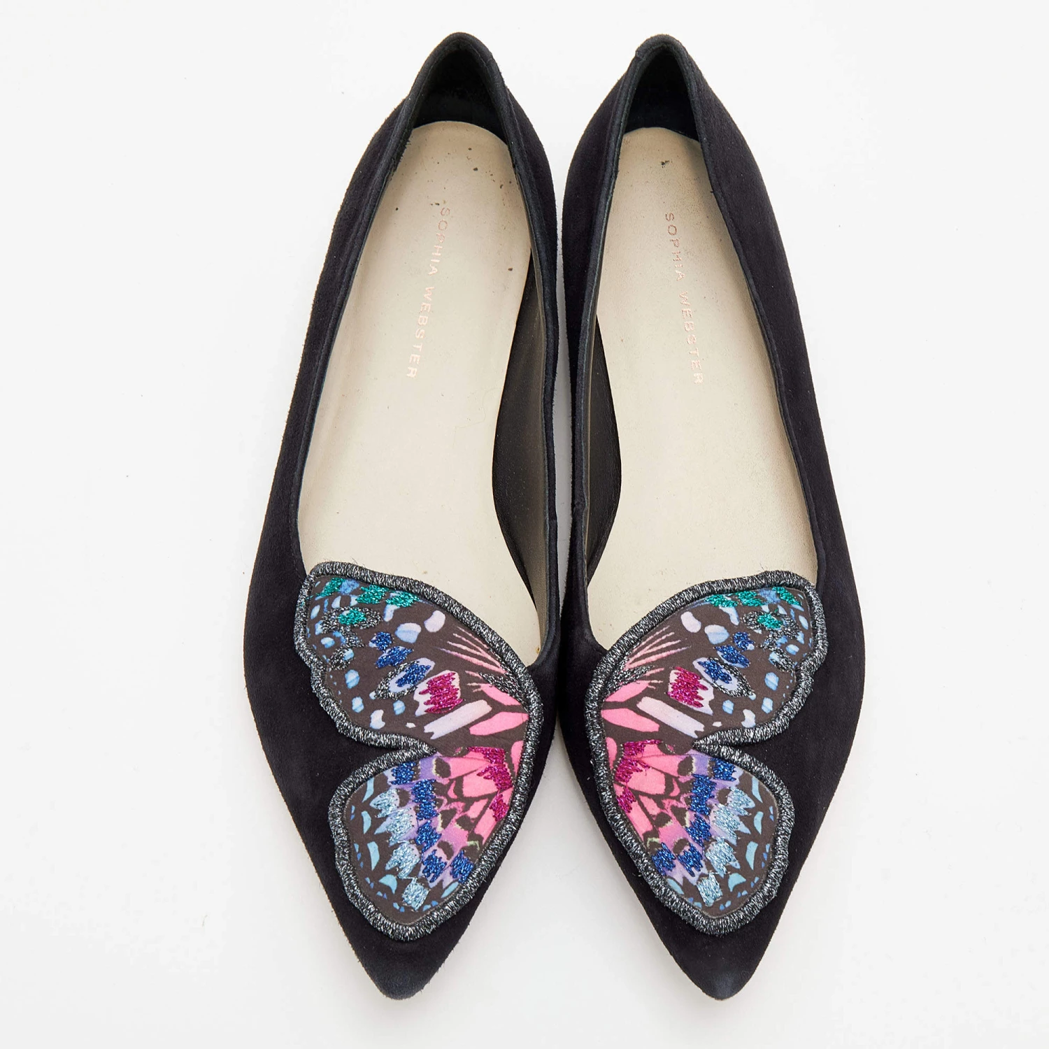 Sophia Webster Black Suede Bibi Butterfly Pointed Toe Ballet Flats Size 38 For Women - Image 3