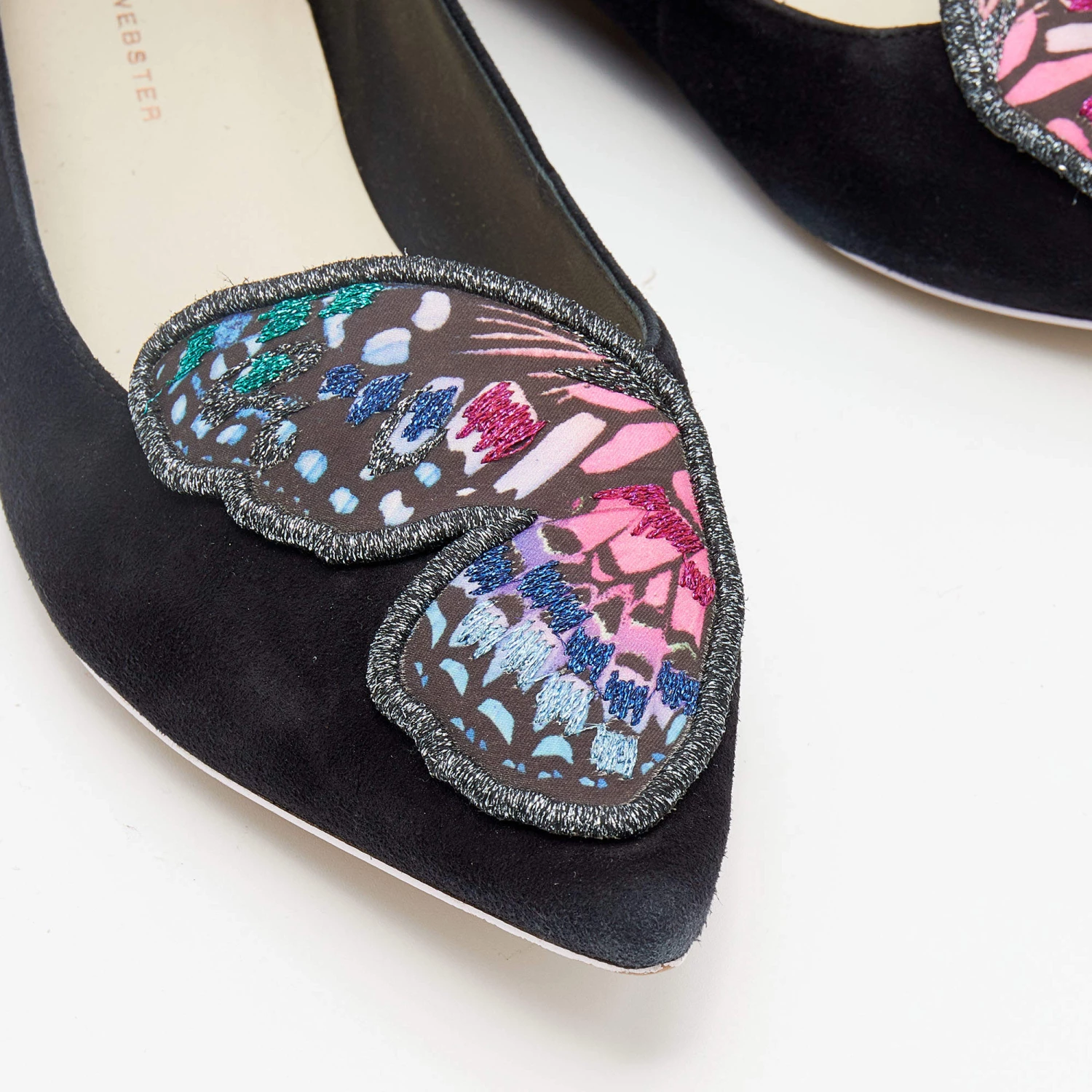 Sophia Webster Black Suede Bibi Butterfly Pointed Toe Ballet Flats Size 38 For Women - Image 7