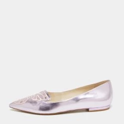 Sophia Webster Metallic Pink Patent Bibi Butterfly Pointed Toe Ballet Flats Size 37 For Women