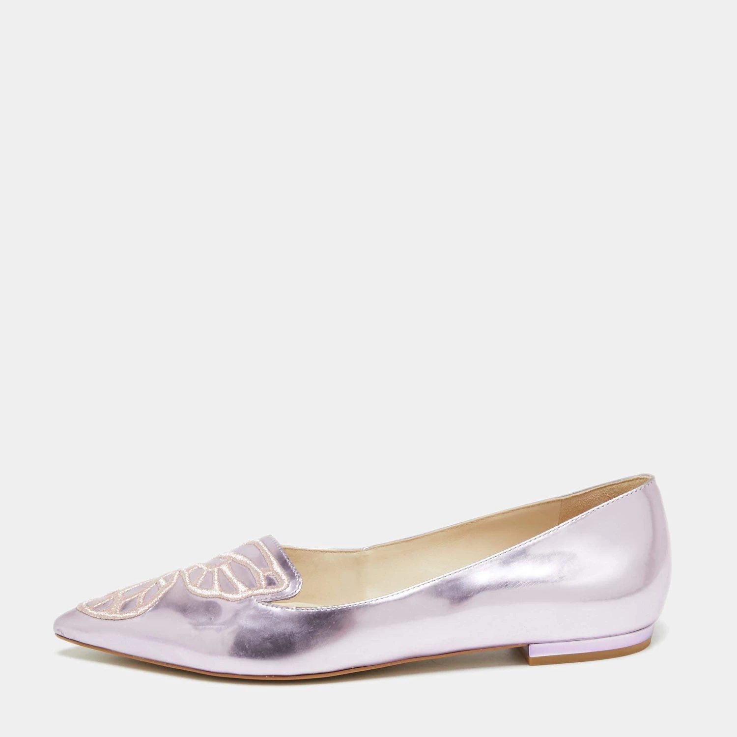 Sophia Webster Metallic Pink Patent Bibi Butterfly Pointed Toe Ballet Flats Size 37 For Women