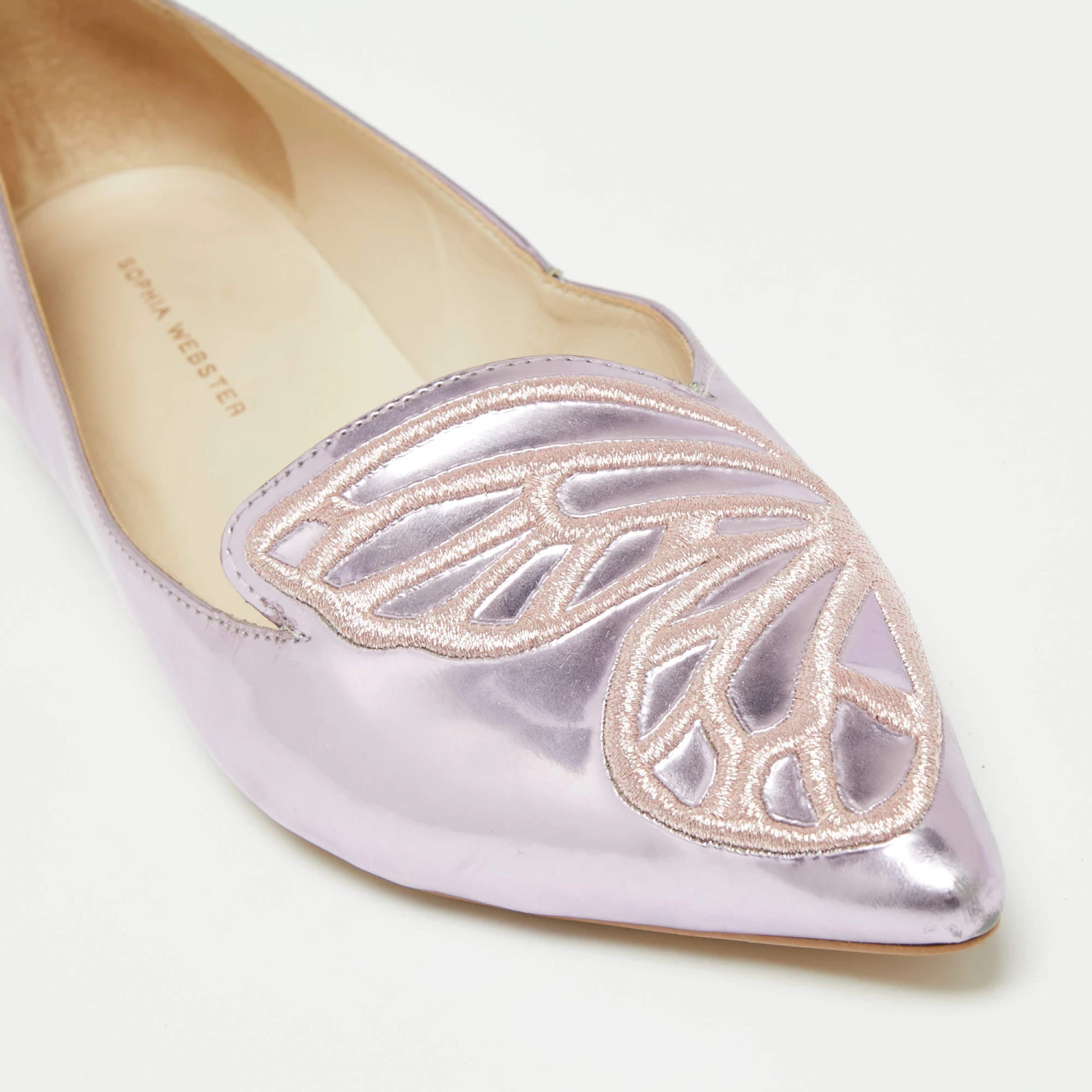 Sophia Webster Metallic Pink Patent Bibi Butterfly Pointed Toe Ballet Flats Size 37 For Women - Image 7