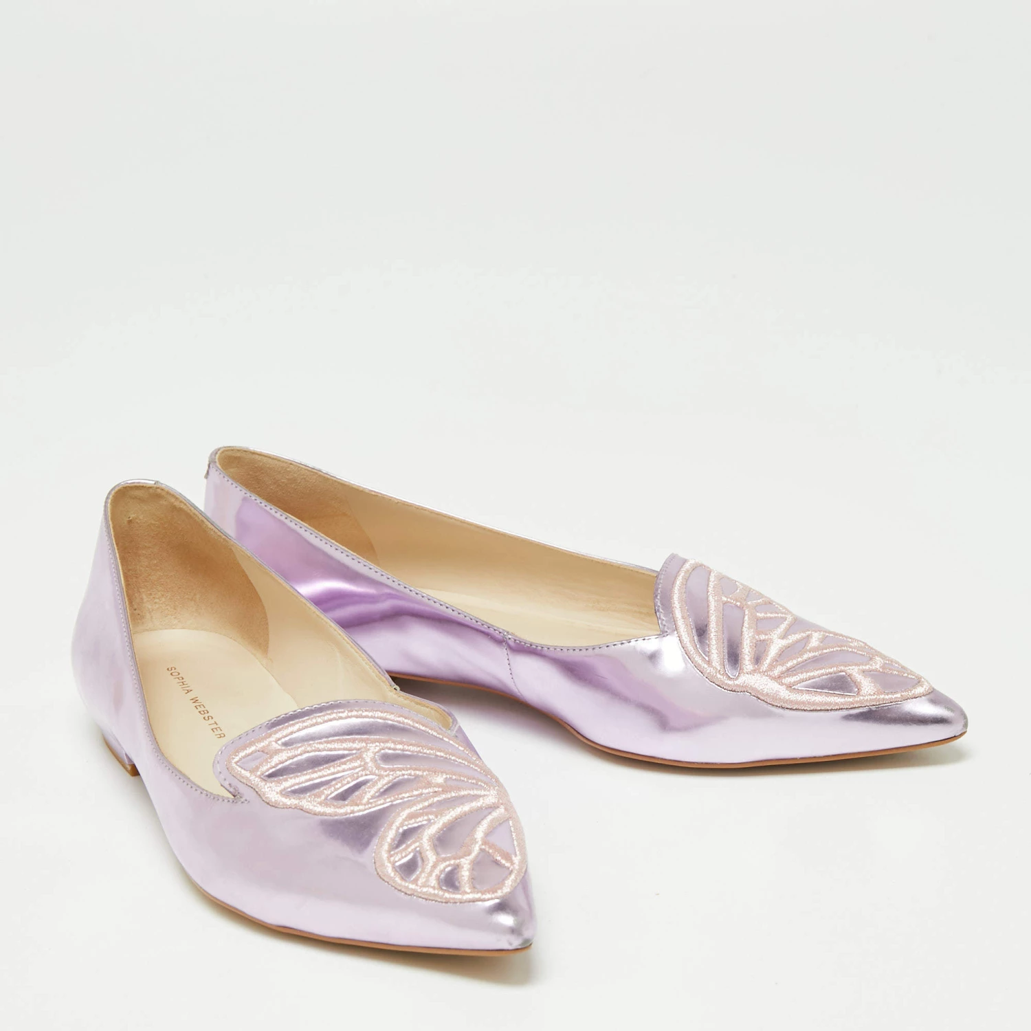 Sophia Webster Metallic Pink Patent Bibi Butterfly Pointed Toe Ballet Flats Size 37 For Women - Image 4