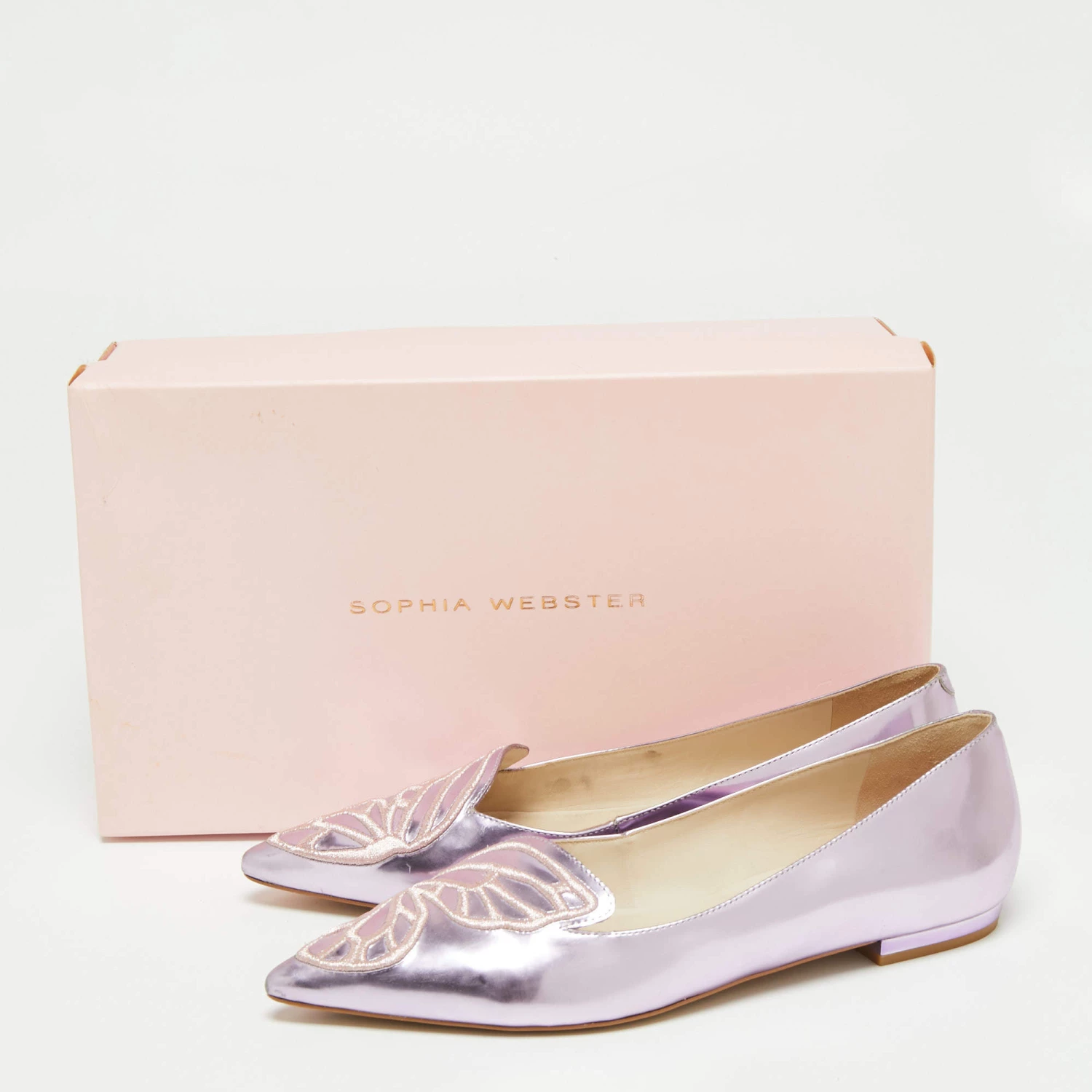 Sophia Webster Metallic Pink Patent Bibi Butterfly Pointed Toe Ballet Flats Size 37 For Women - Image 12