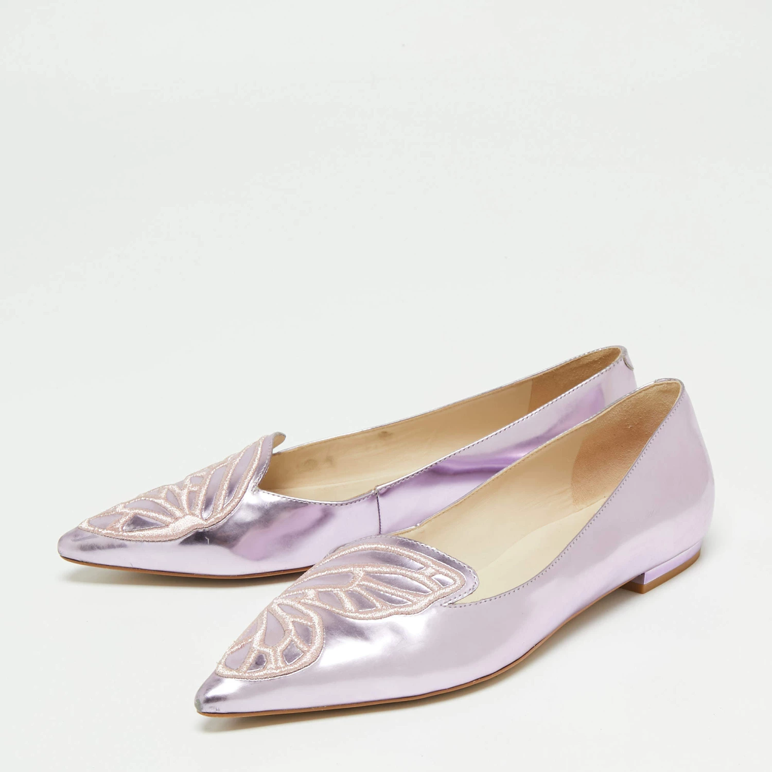 Sophia Webster Metallic Pink Patent Bibi Butterfly Pointed Toe Ballet Flats Size 37 For Women - Image 2