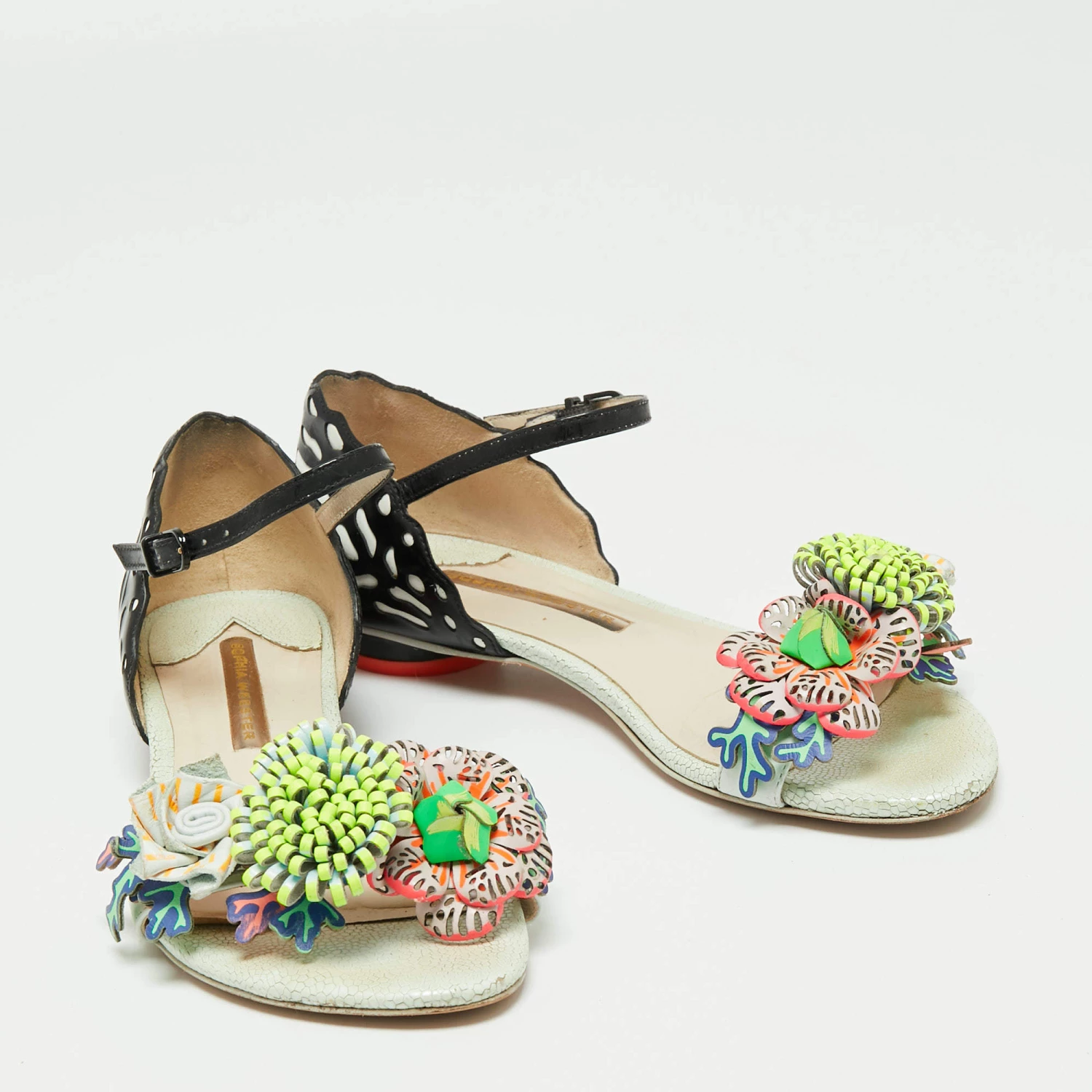 Sophia Webster Multicolor Patent And Leather Lilico Underwater Floral Embellished Flat Sandals Size 37 For Women - Image 4