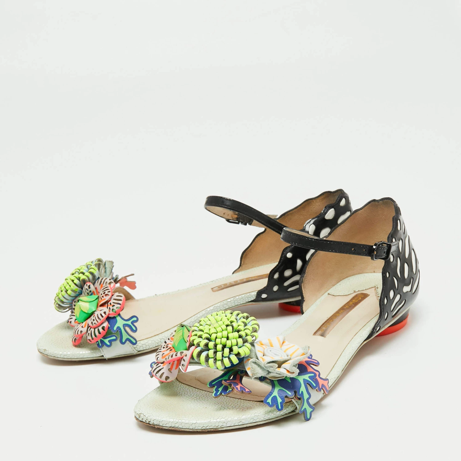 Sophia Webster Multicolor Patent And Leather Lilico Underwater Floral Embellished Flat Sandals Size 37 For Women - Image 2