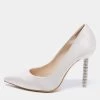 Sophia Webster White Satin Coco Crystal Embellished Heel Pumps Size 35 For Women