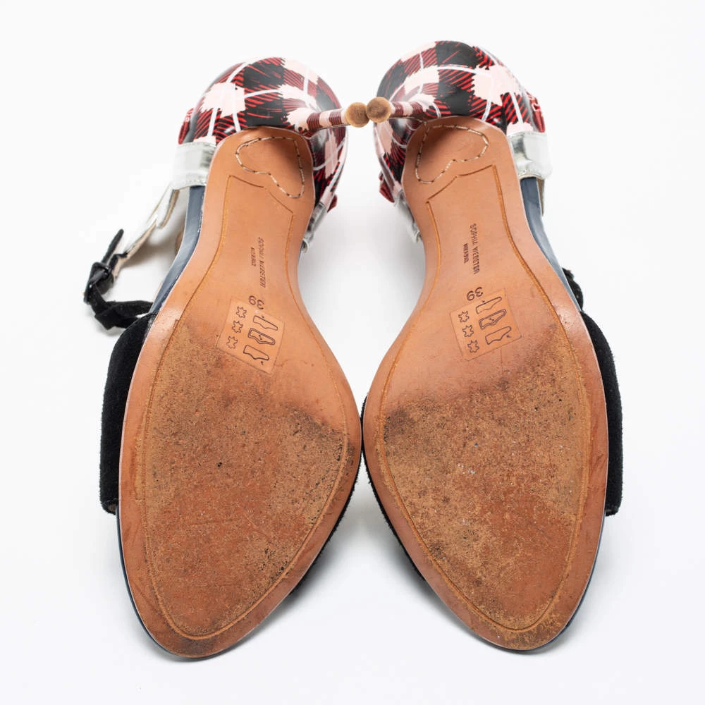 Sophia Webster Multicolor Suede And Leather Check Print Pleated Detail T-Strap Sandals Size 39 For Women - Image 6