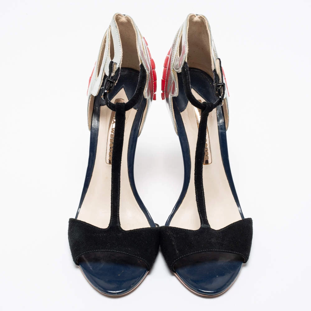 Sophia Webster Multicolor Suede And Leather Check Print Pleated Detail T-Strap Sandals Size 39 For Women - Image 3