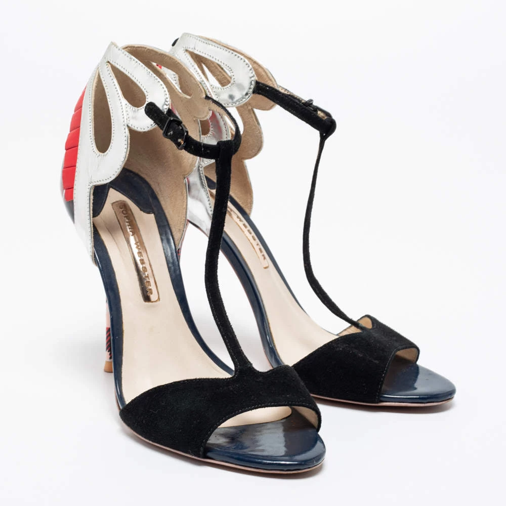 Sophia Webster Multicolor Suede And Leather Check Print Pleated Detail T-Strap Sandals Size 39 For Women - Image 4