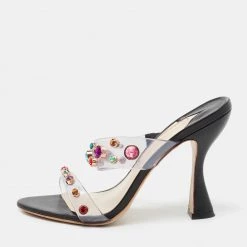 Sophia Webster Black PVC And Leather Rosalind Gem Mule Sandals Size 41 For Women