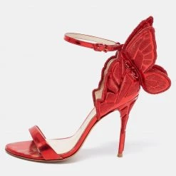 Sophia Webster Red Leather Chiara Butterfly Ankle Strap Sandals Size 36.5 For Women