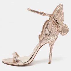 Sophia Webster Metallic Rose Gold Leather Chiara Butterfly Ankle Strap Sandals Size 38 For Women