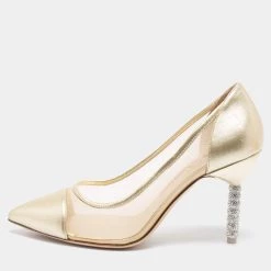 Sophia Webster Gold Leather And Mesh Jasmine Embellished Heel Pumps Size 39 For Women