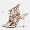 Sophia Webster Rose Gold Laser Cut Leather Cherub Lace-Up Open Toe Mules Size 38 For Women