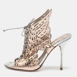 Sophia Webster Rose Gold Laser Cut Leather Cherub Lace-Up Open Toe Mules Size 38 For Women