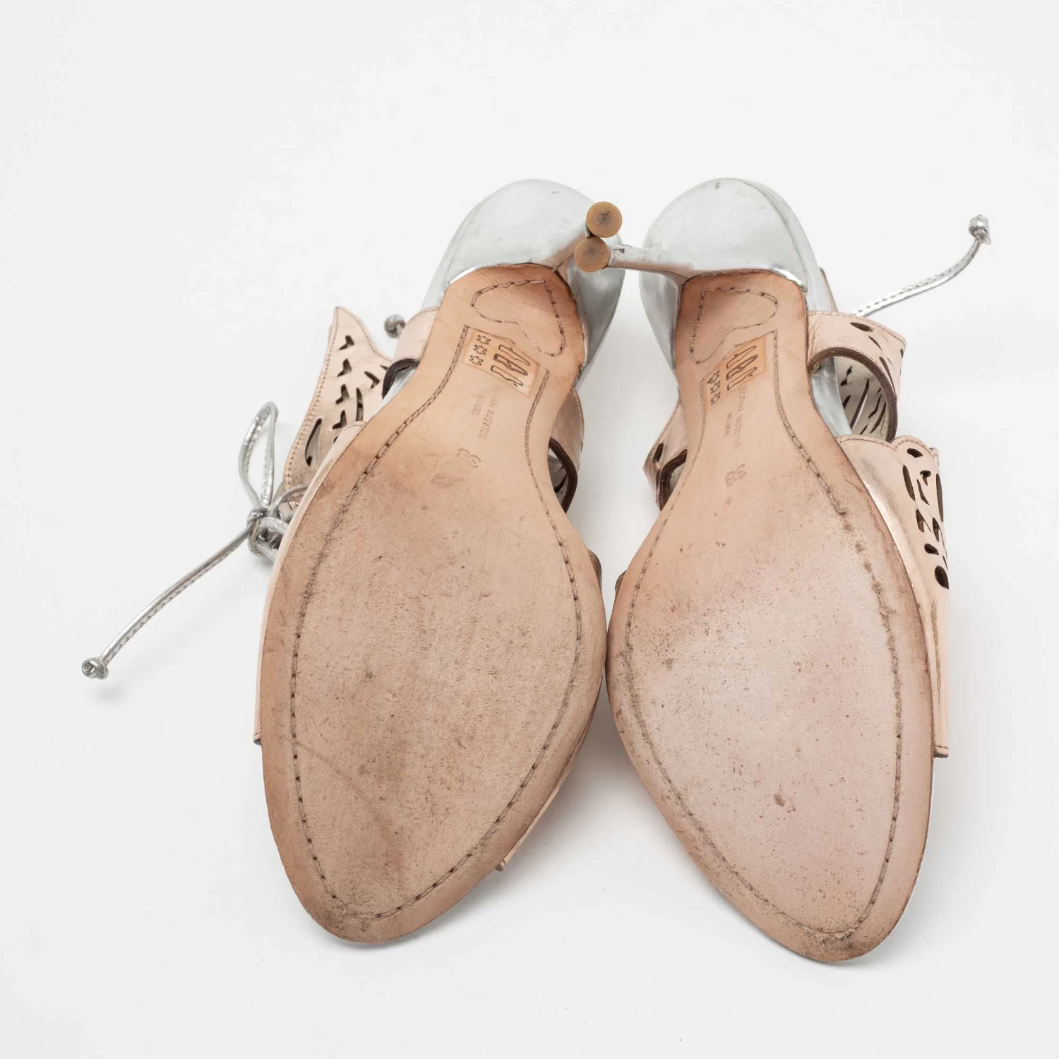 Sophia Webster Rose Gold Laser Cut Leather Cherub Lace-Up Open Toe Mules Size 38 For Women - Image 6