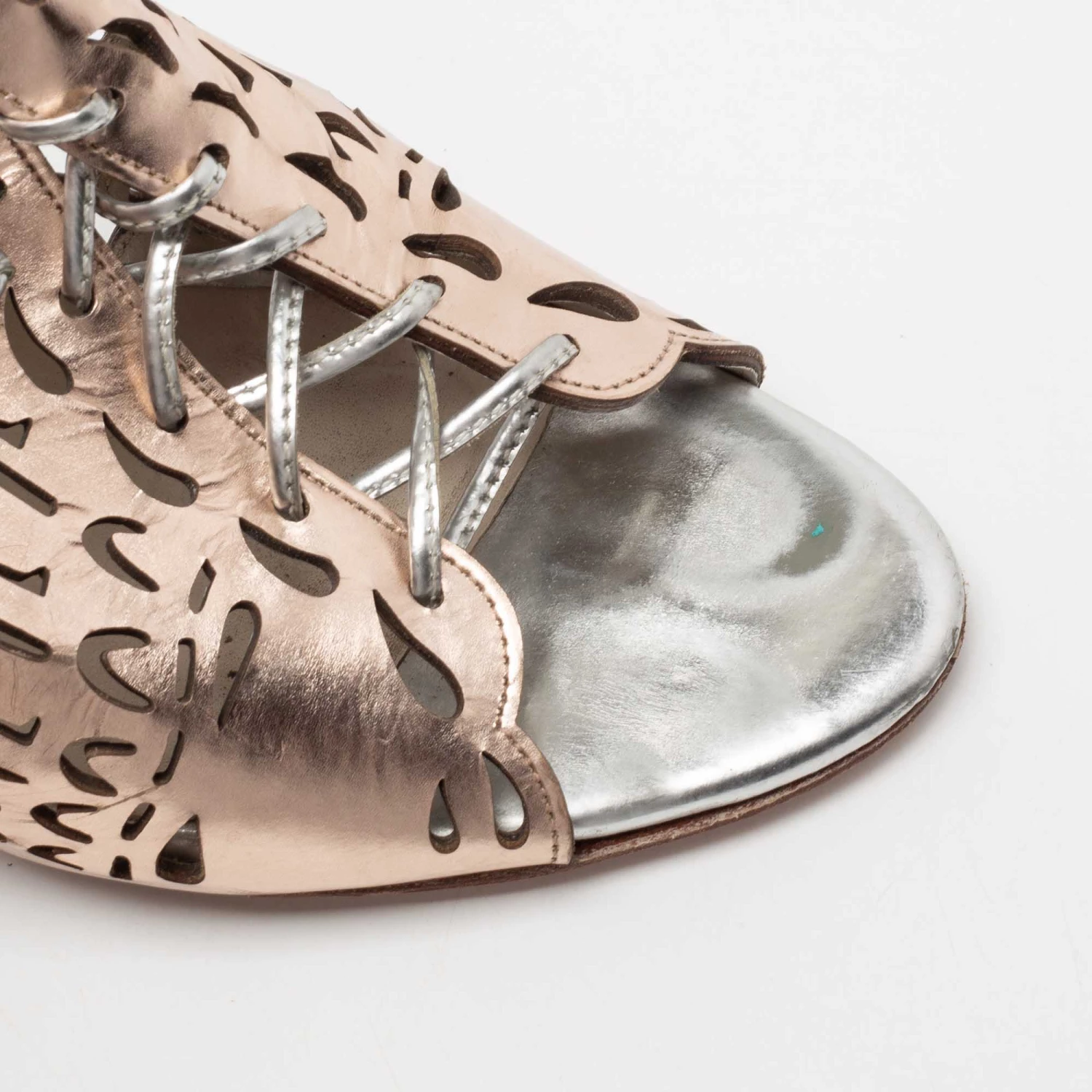 Sophia Webster Rose Gold Laser Cut Leather Cherub Lace-Up Open Toe Mules Size 38 For Women - Image 7